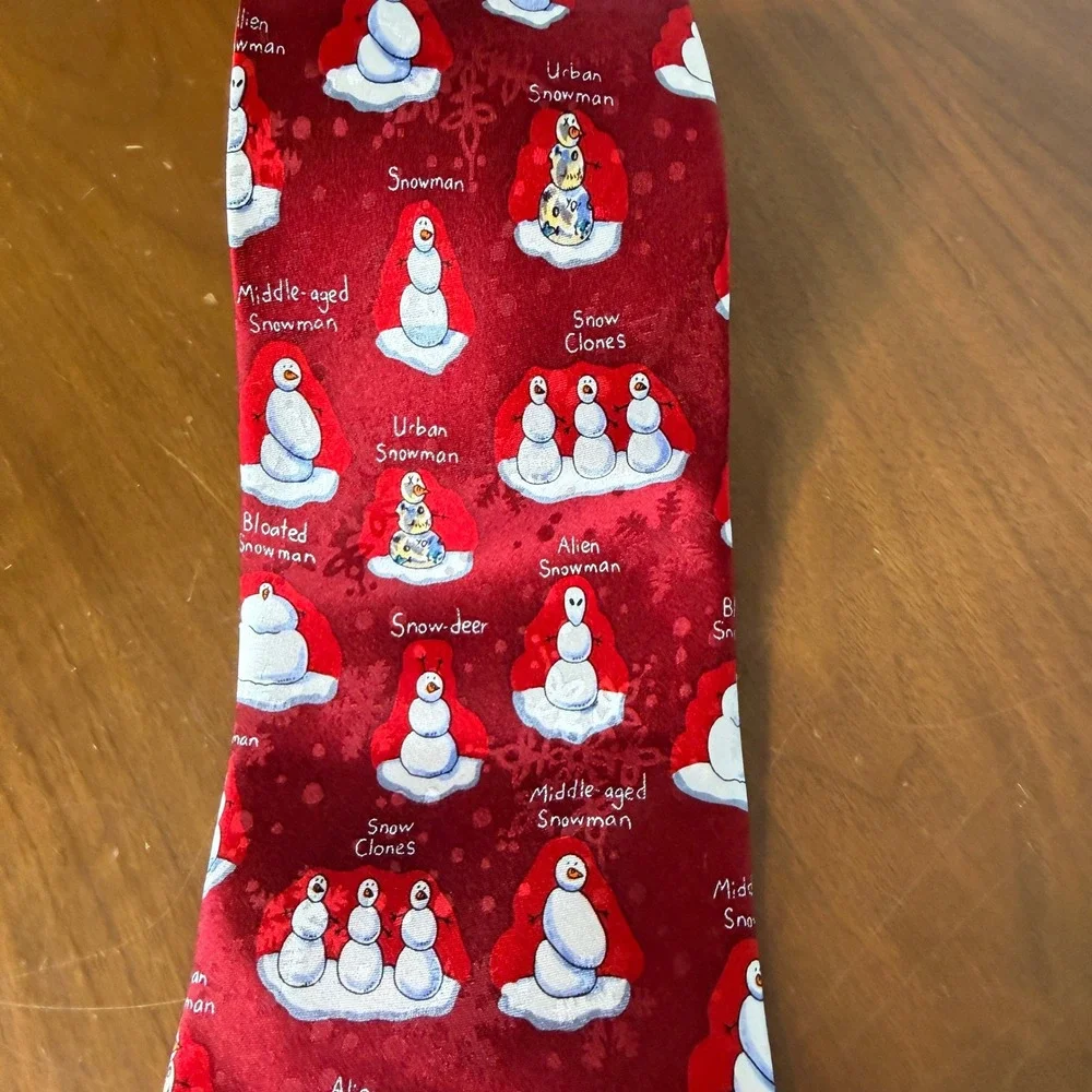 American Greetings Tie Mens Red Snowman Holiday Silk Necktie Novelty Christmas
